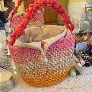 Vibrant Pink and Orange Woven Tote